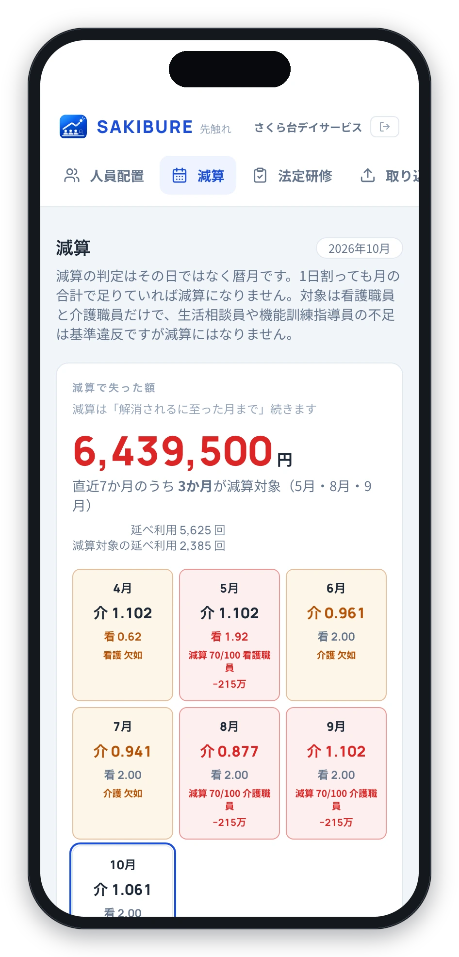 スマートフォン版の減算画面
